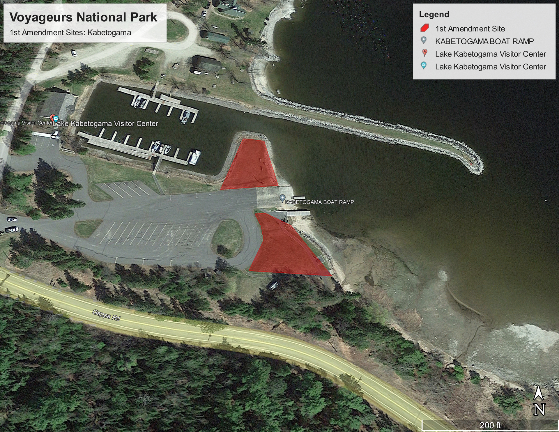 Aerial satellite map of portion of Voyageurs National Park