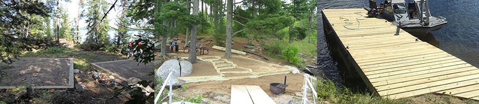 Tent pads, stairs, and a dock reconstructed using fee dollars during the summer of 2016