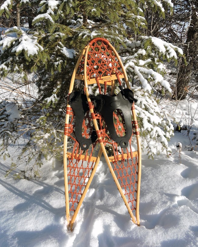 Pair of snowshoes in the snow