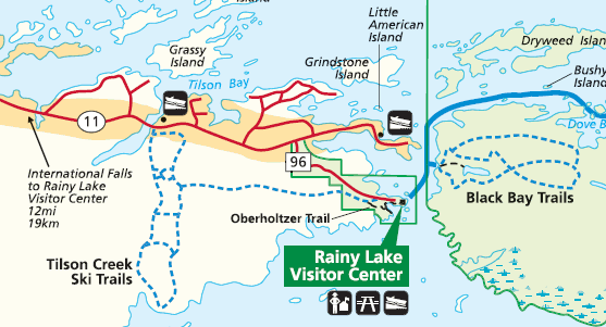 Map showing the location of the Rainy Lake Visitor Center