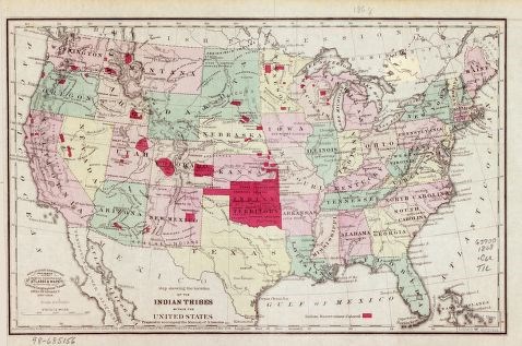1868 map of the United States showing Indian Reservations.