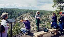 Ranger with visitors at canyon overlook