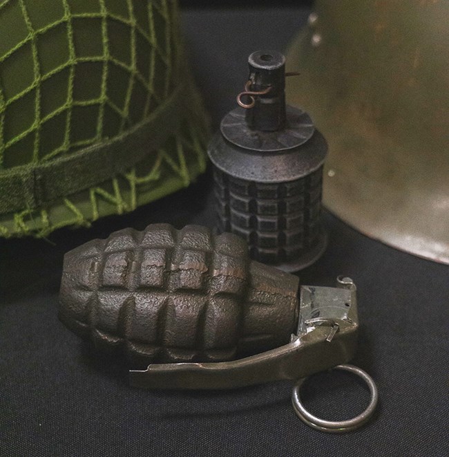two grenades in a museum exhibit