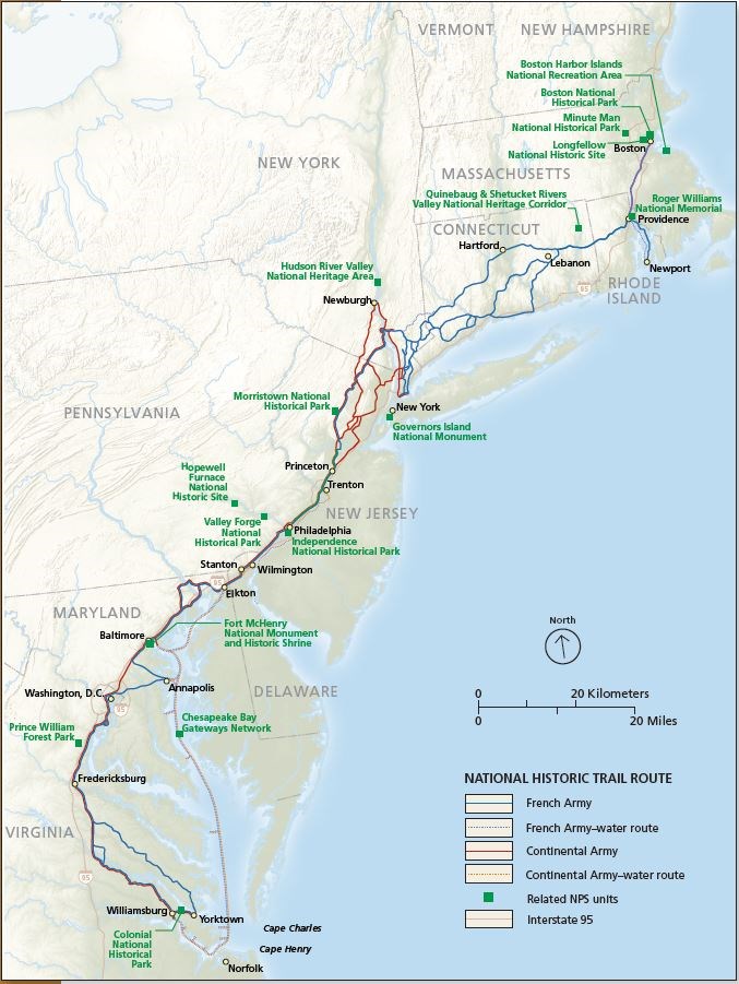 Map of the Washington-Rochambeau Revolutionary Route National Historic Trail