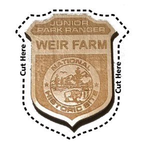 Weir Farm Junior Ranger Badge with dotted line around edge to cut out at home