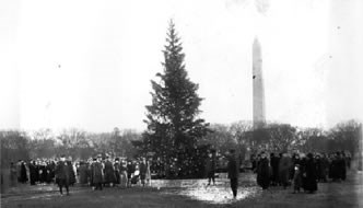 1923 National Christmas Tree with Washington Monument in background. Image from Library of Congress.