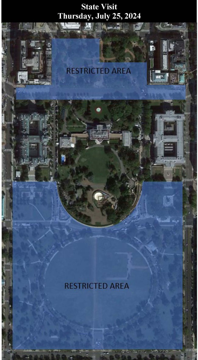 Closure Map of President's Park on July 25, 2024