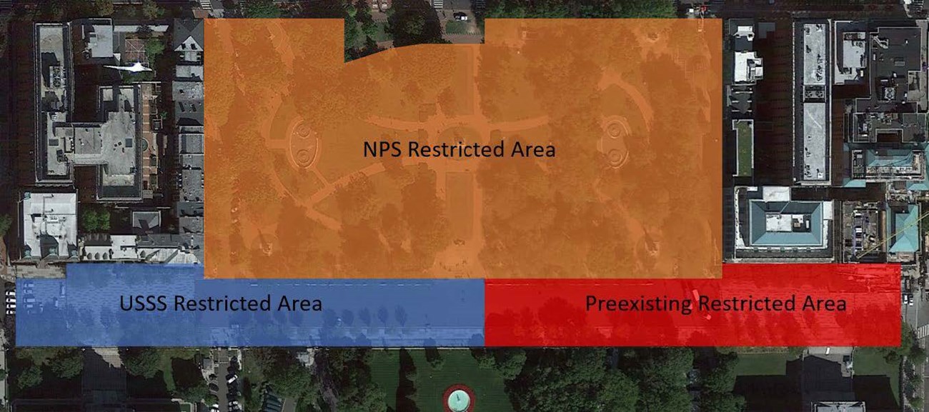 A map of Lafayette Park indicating temporary closures related to park rehabilitation project