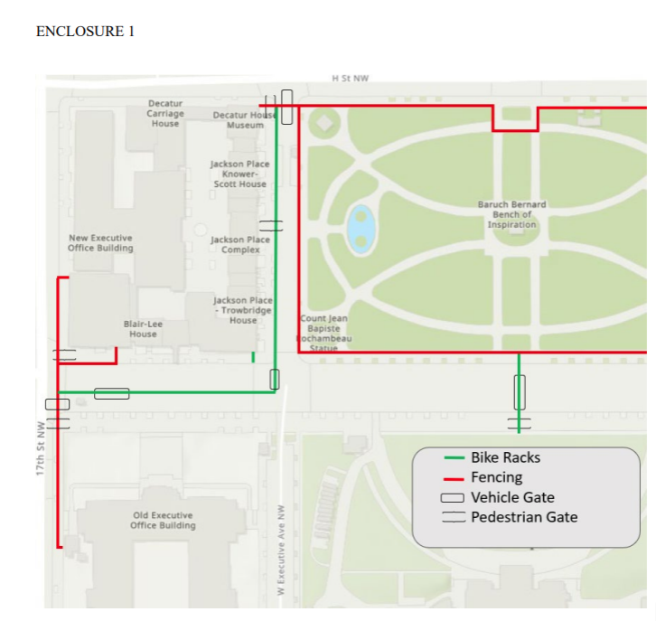 Map illustrating the park areas affected by the 7-2026 USSS park closures