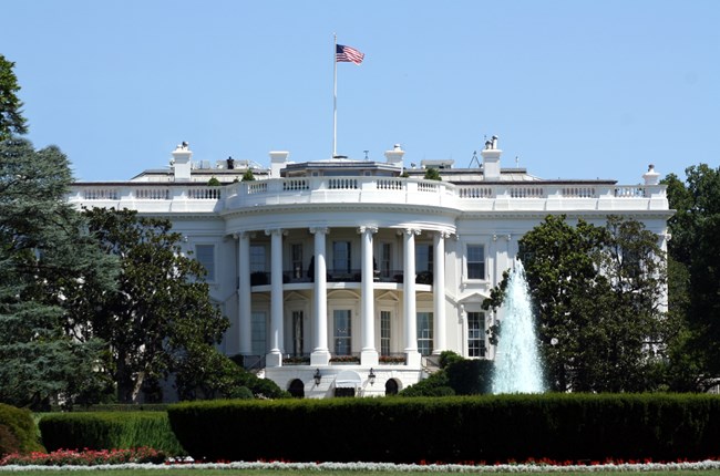 Southern View of the White House with fountain in the foreground