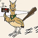 Drawing of a cartoon roadrunner holding a sign that’s reads ‘I Love WHSA.’