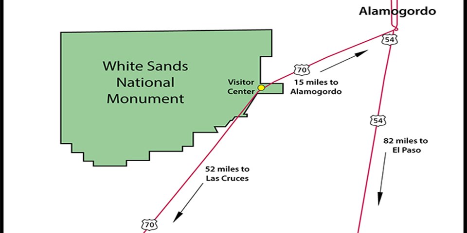 Map of White Sands and nearby towns
