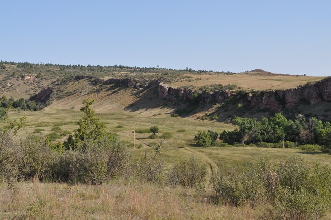 A line of limestone cliffs near the Sanson ranch buidlings.