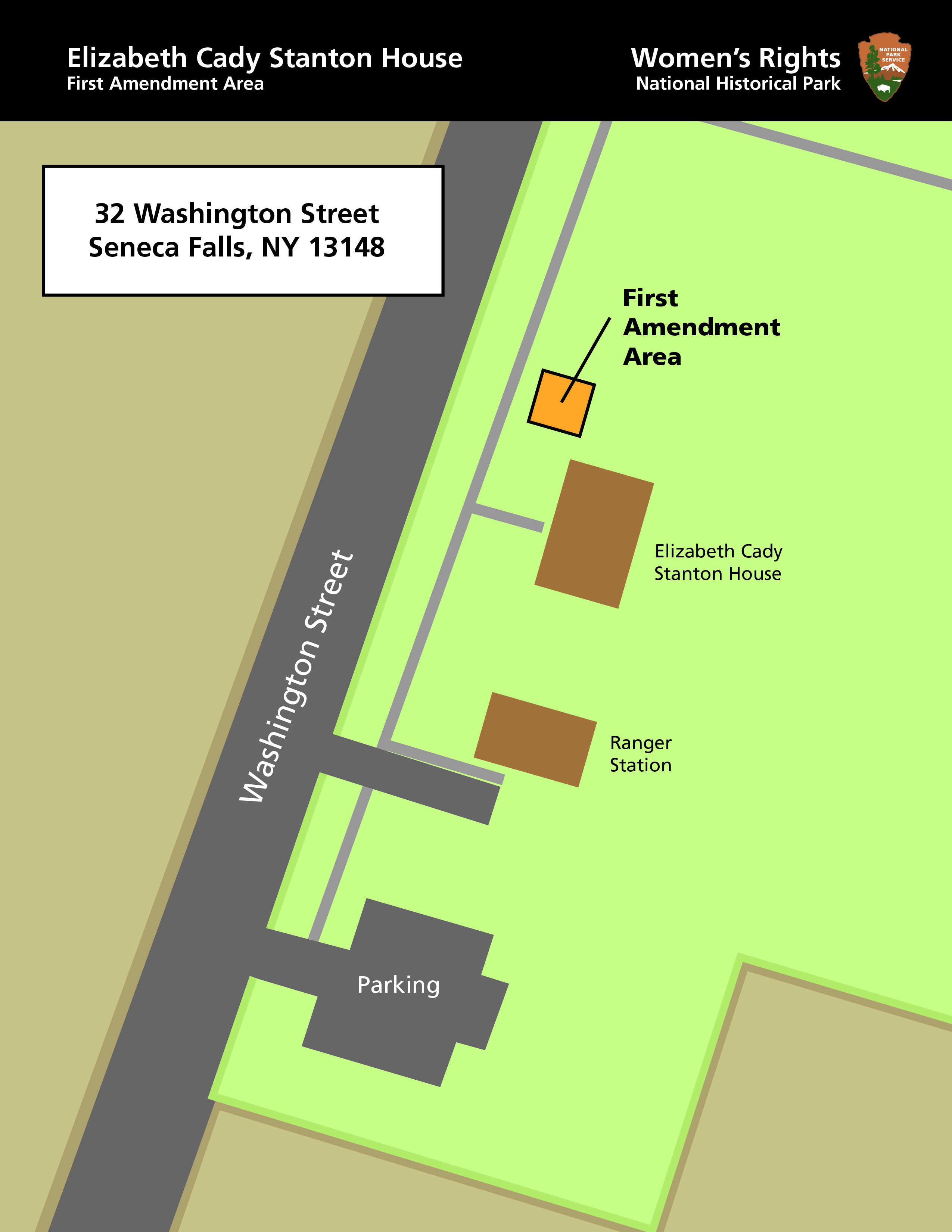A map showing the First Amendment area north of the Stanton House.