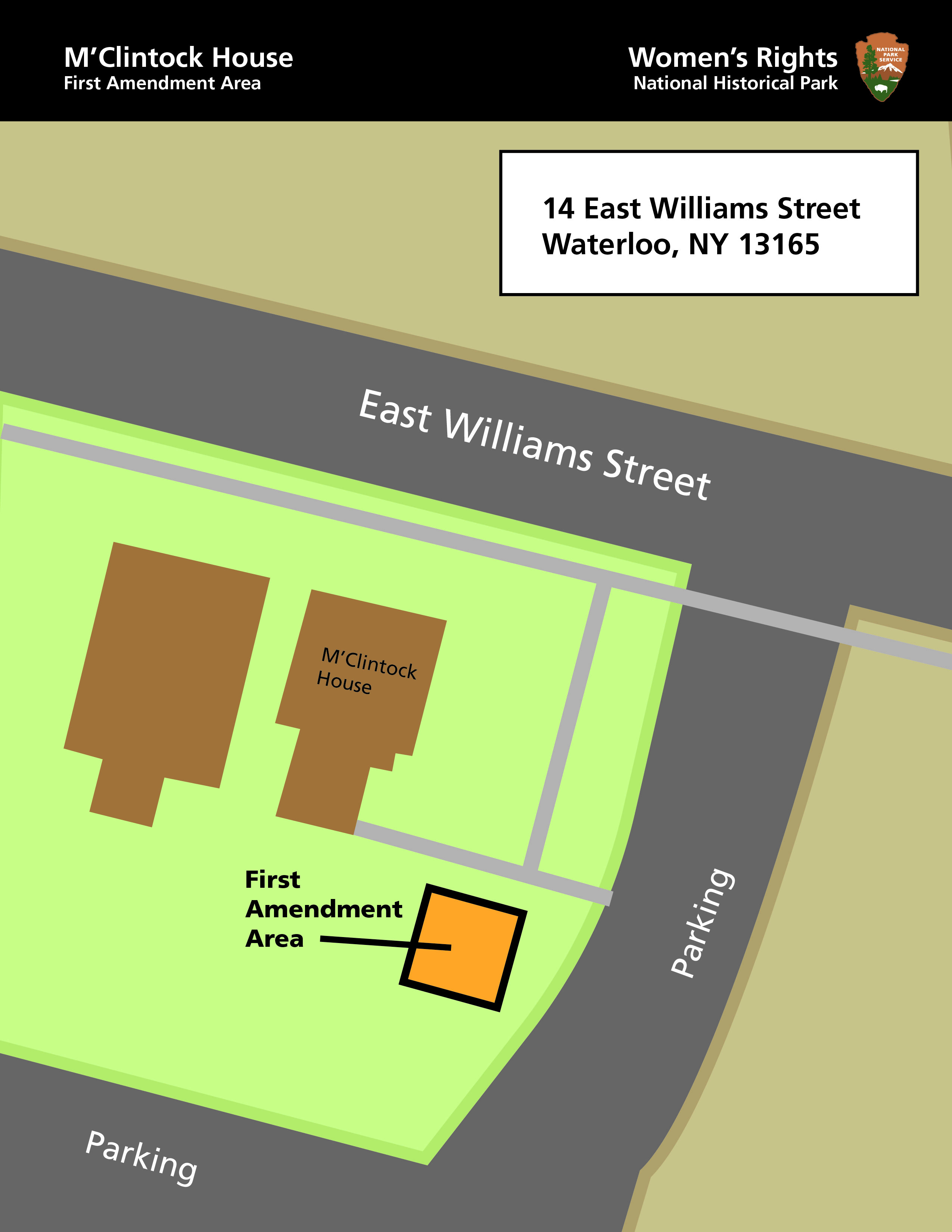 A map showing the M'Clintock House property and First Amendment Area.