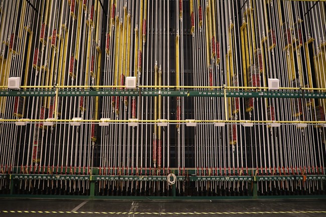 Sixty line sets of the Filene Center Fly Line System viewed from stage level