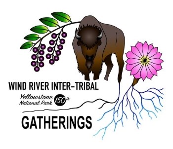 a logo of a bison and flowers with text "Wind River Inter-Tribal Gatherings"
