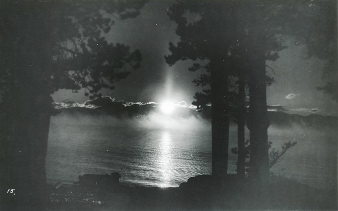 Moonlight and mist on Yellowstone Lake, date unknown. Photo: #YELL 124075