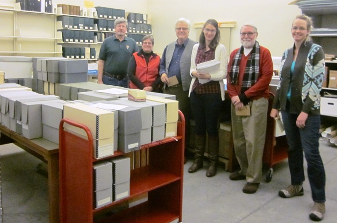 Archives Blitz Team 3: (l-r) Shawn Bawden, Victoria York, Charlie Pyle, Kelly Harman, Mark Miller, Amy Renfranz, November 2014.