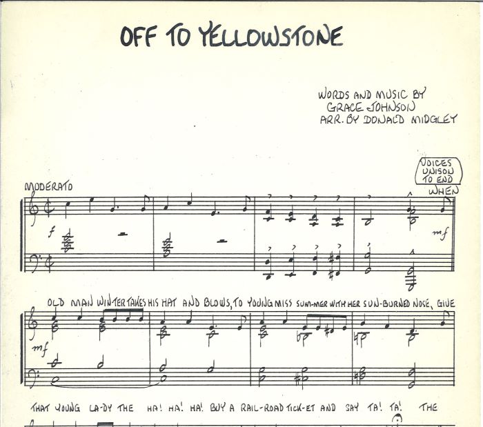 excerpt of the musical score “Off to Yellowstone”