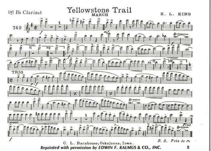 sheet music for the B flat clarinet part of “Yellowstone Trail”