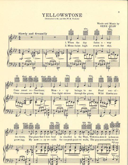 first page of the score “Yellowstone