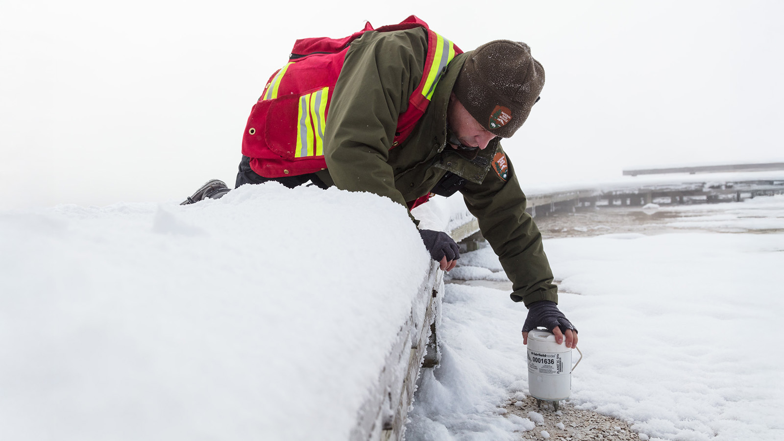 Park geologist places a GPS node in Upper Geyser Basin