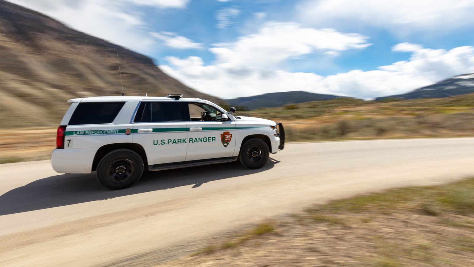 Park ranger vehicle in Mammoth Hot Springs
