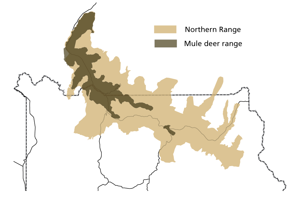 Map of the northern part of the park, showing the mule deer winter range.