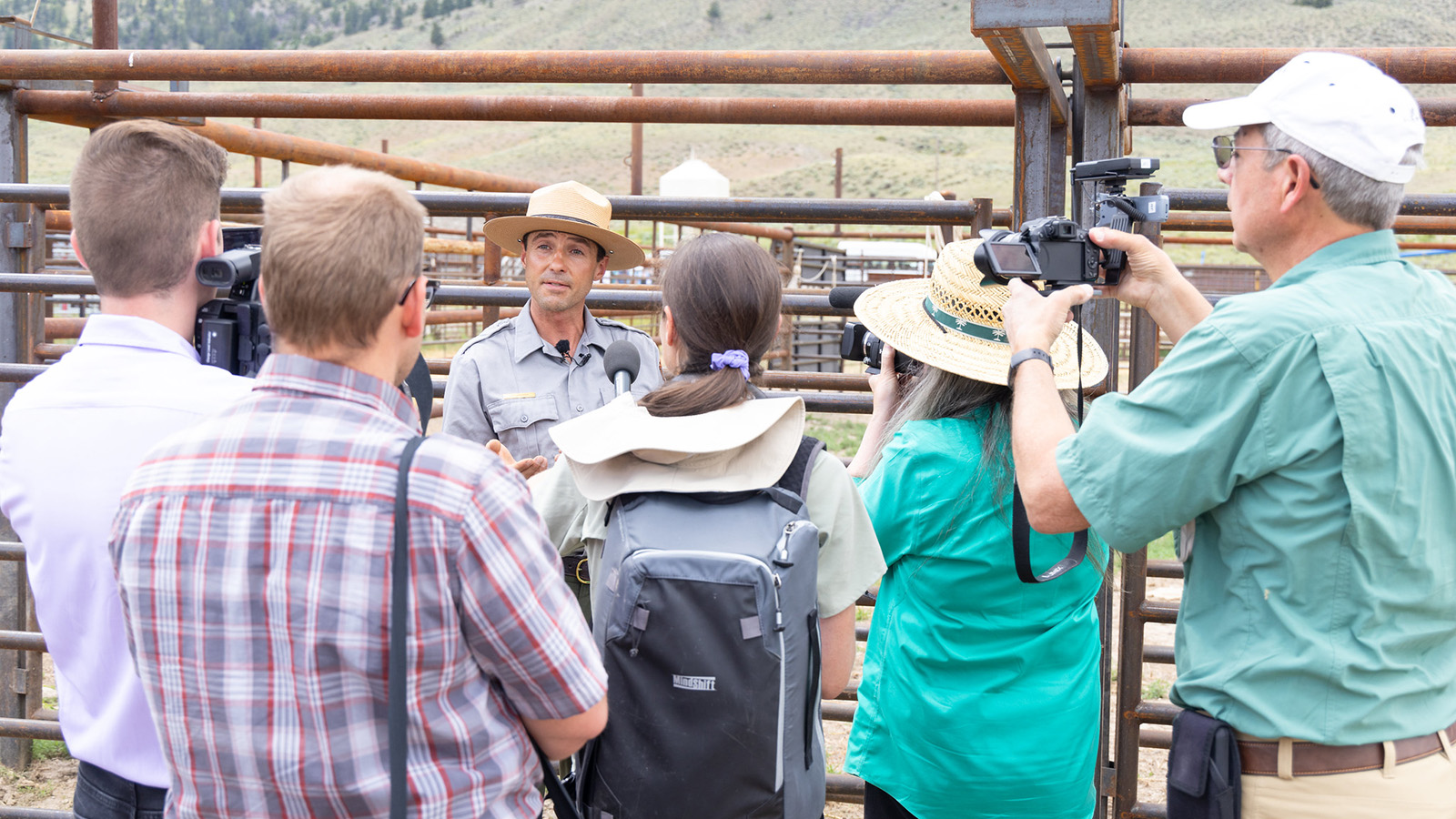 Chris Geremia, senior bison biologist gives a media tour