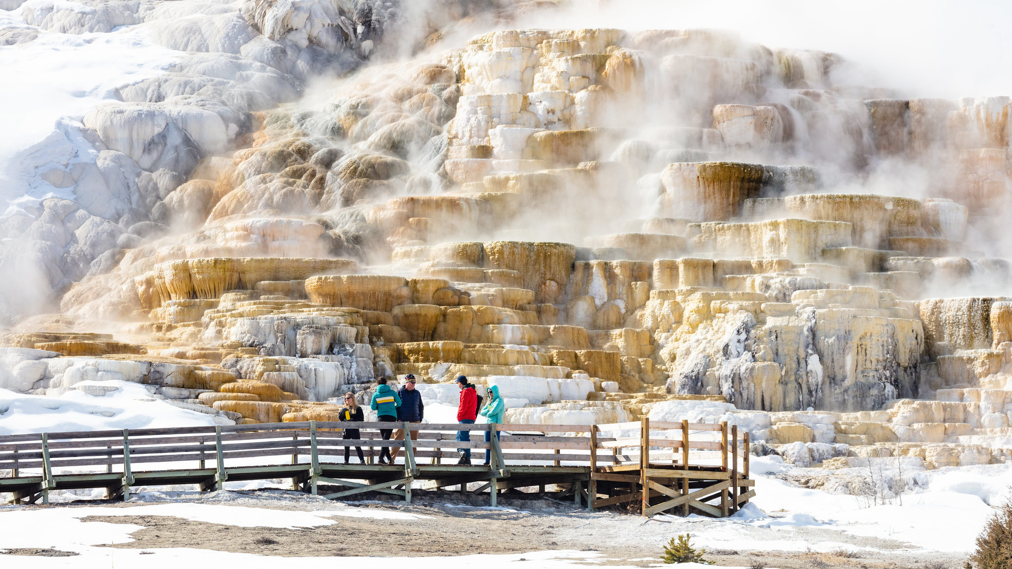 People on the boardwalks viewing Palette Spring