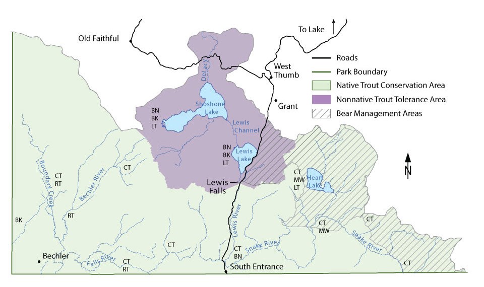 Map of fishing locations in Yellowstone's Southwest