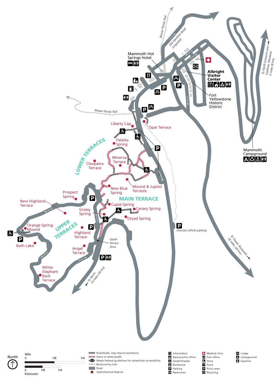 Accessibility Around Mammoth Hot Springs Yellowstone National Park U   Map Mammoth 