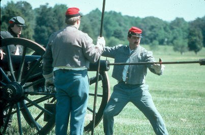 Civil War cannon firing by re-enactors