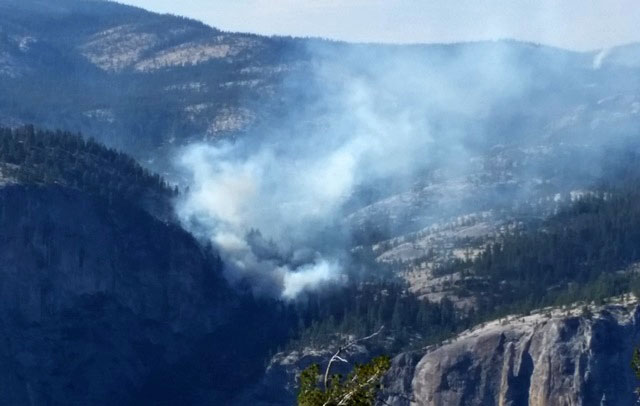 Smoke near the top of Yosemite Falls