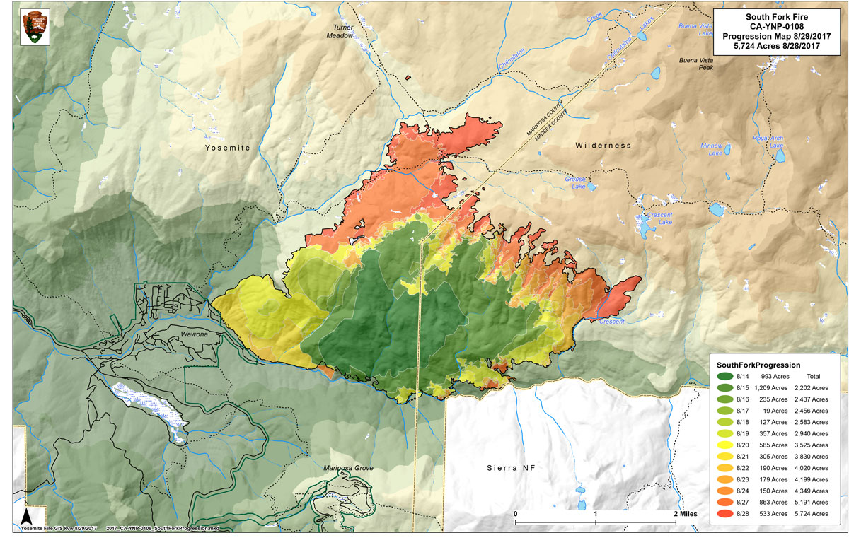 South Fork Fire Progression Aug 29, 2017