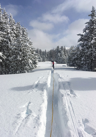 Conducting the Tuolumne Meadows snow survey on January 29, 2021.