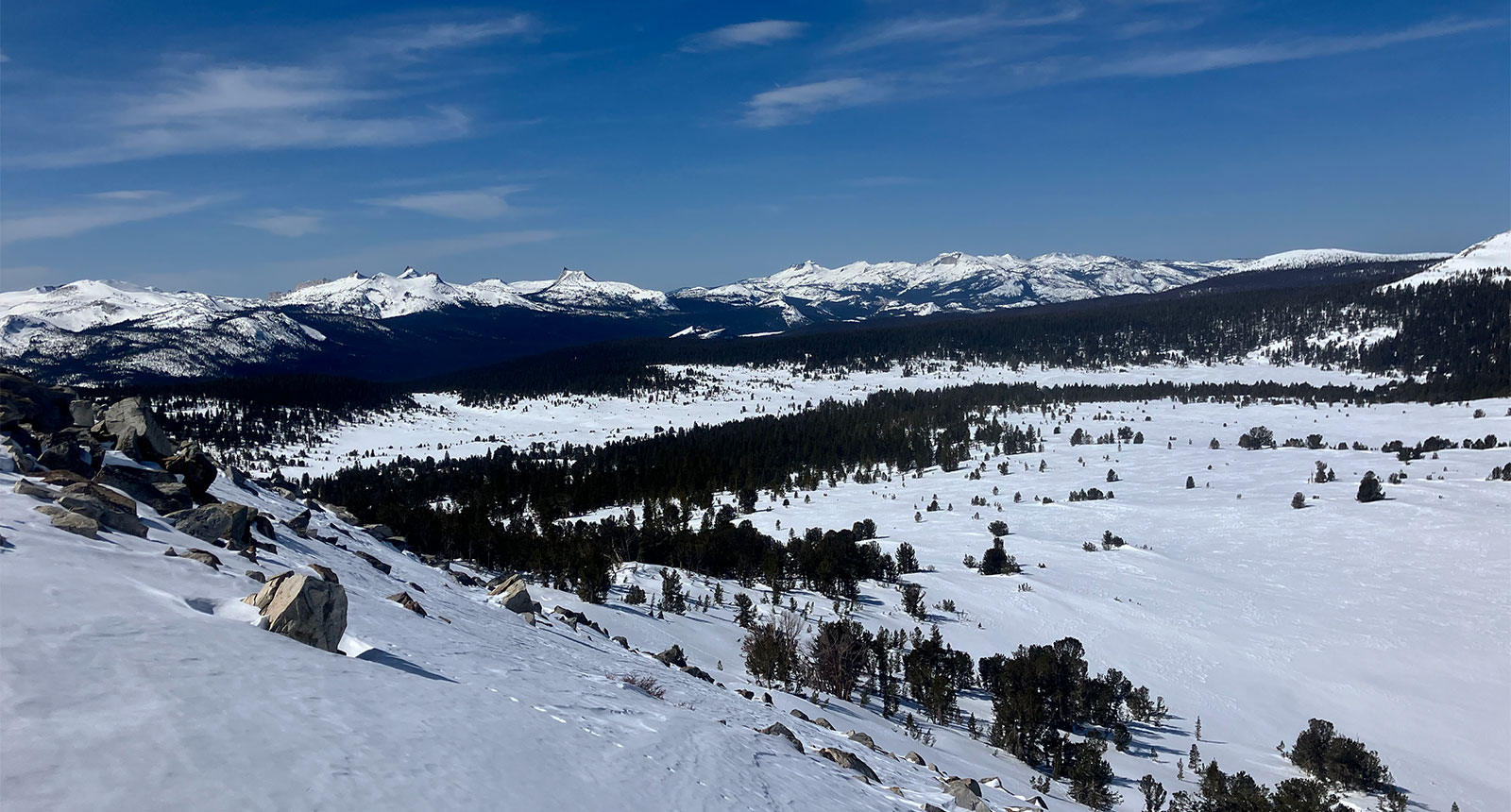 Gaylor Basin and Tuolumne Meadows high country on March 11, 2025.