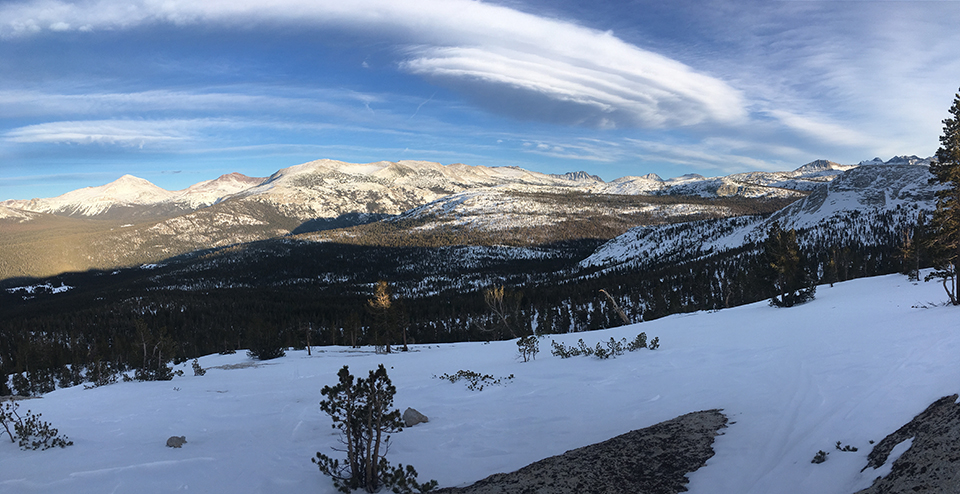 Lenticular clouds over the Yosemite high country on January 8, 2021
