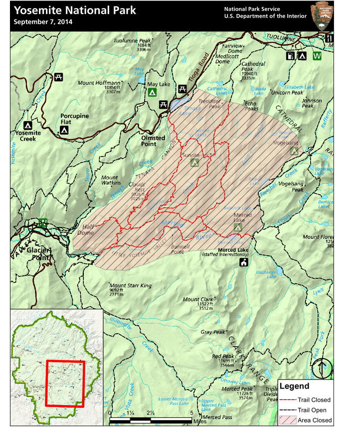 Map showing all trails into Little Yosemite Valley closed as described above