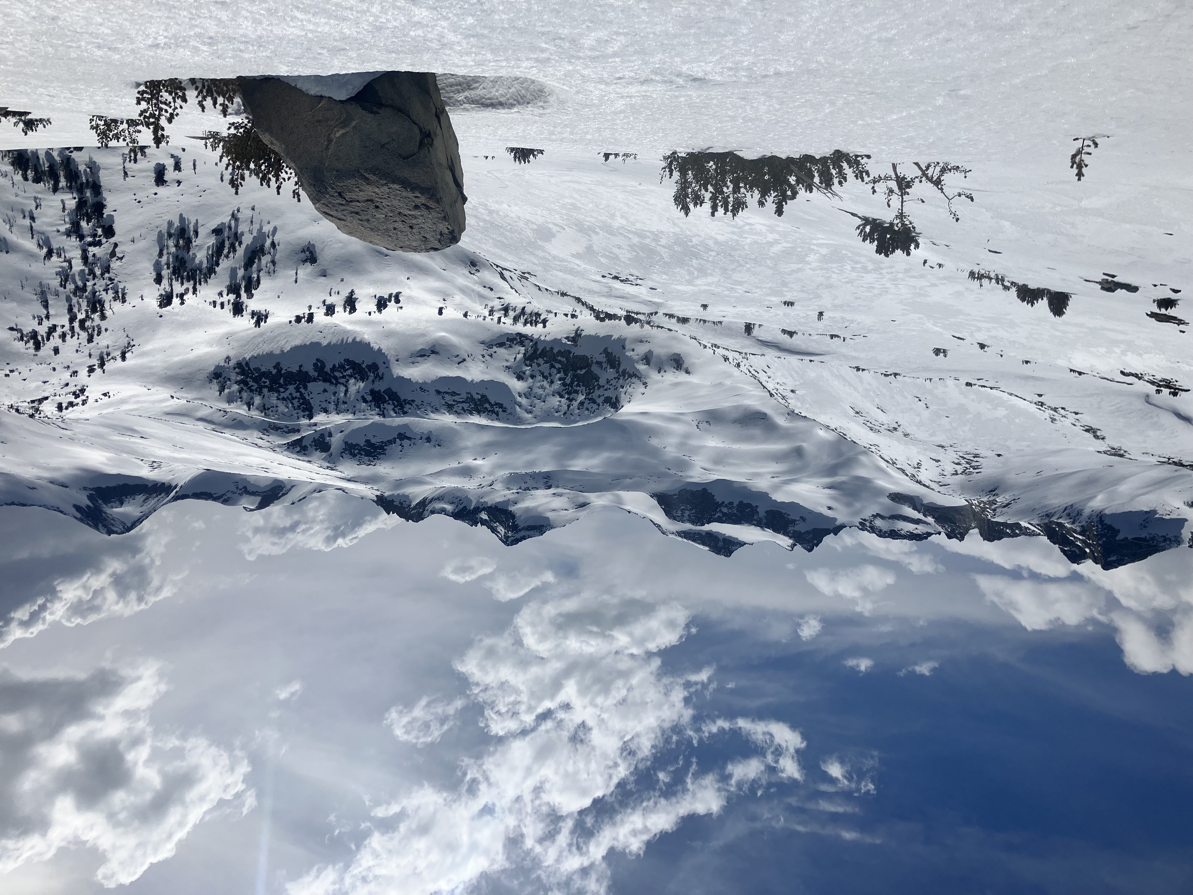 Snowy mountain peaks on a partly cloudy day
