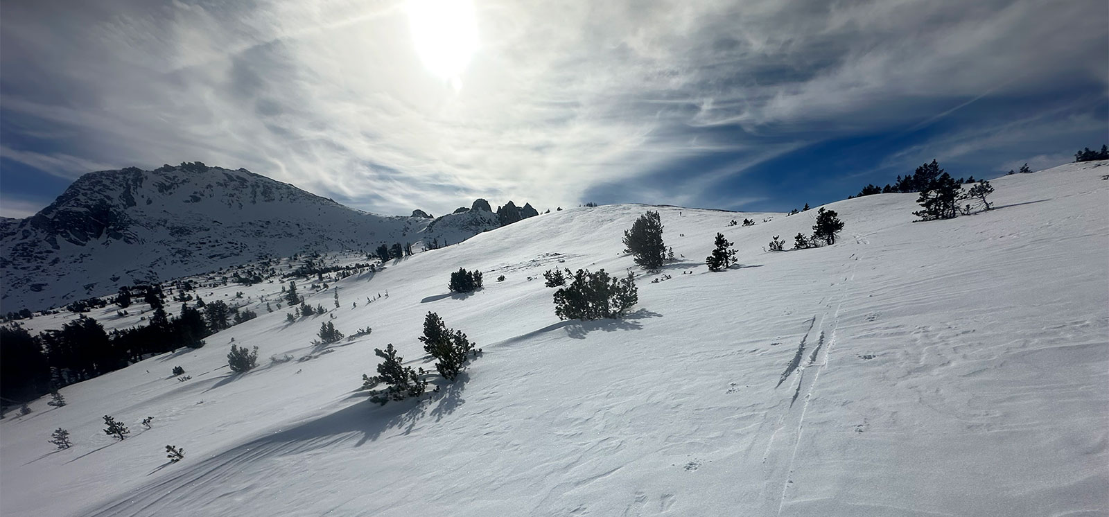 Skiing towards Echo Peak on January 2, 2025.