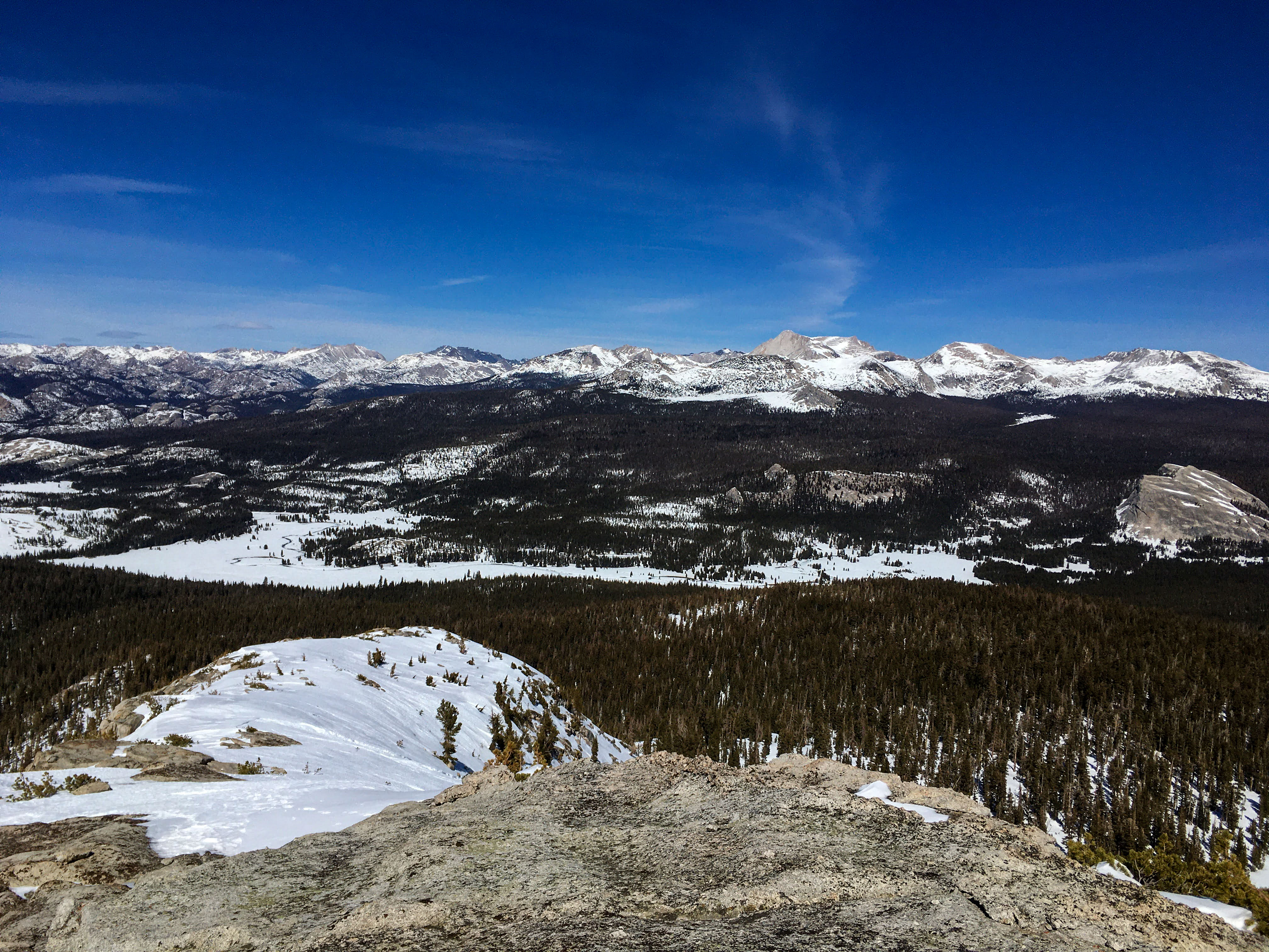 Snowy Tuolumne Meadows as seen from above