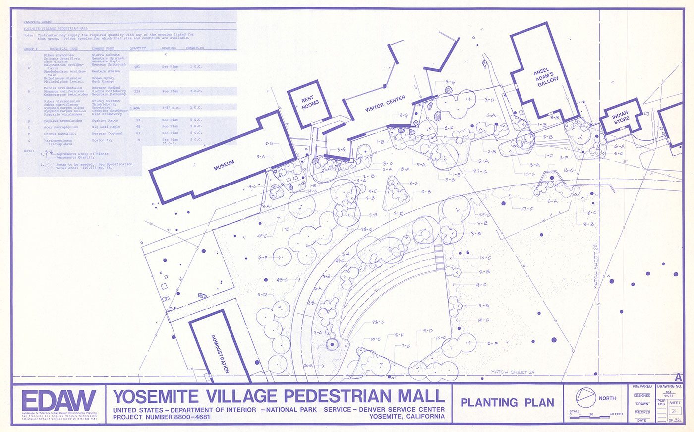 Image showing a contractor's drawing for the Yosemite Village Pedestrian Mall