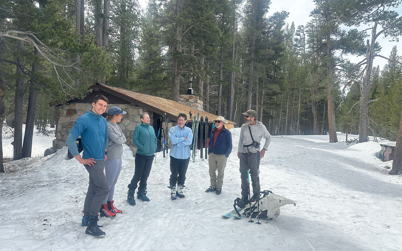 Visitors at the Tuolumne Meadows Ski Hut on March 21, 2026.