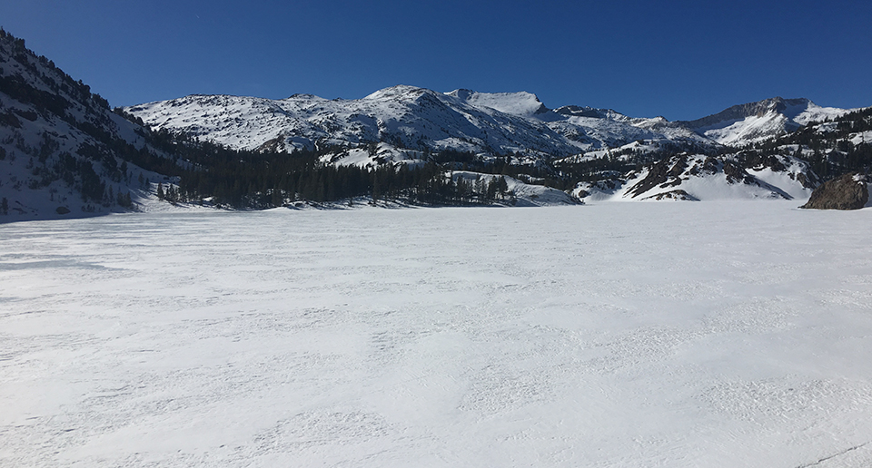 Looking to the Tioga high country from Ellery Lake on February 12, 2020.