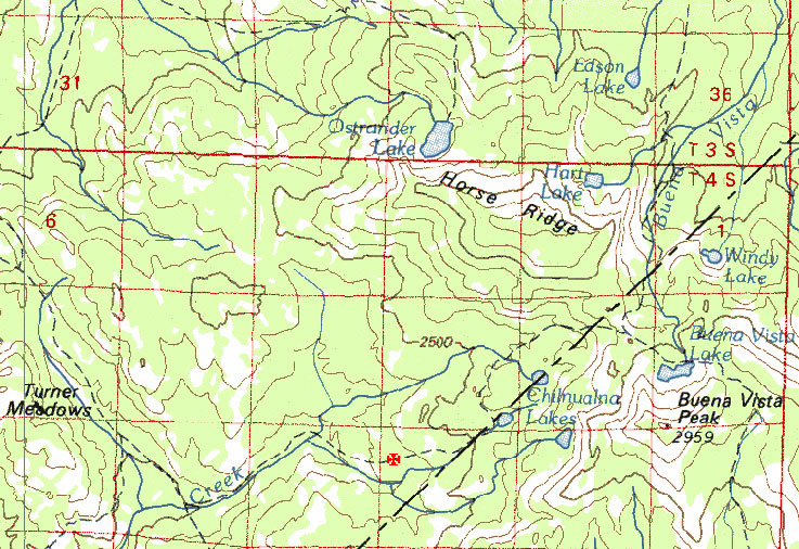 Map showing fire along the trail west of Chilnualna Lakes