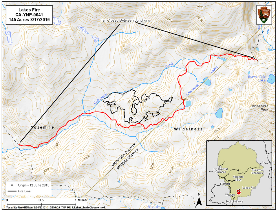 Map of Lakes Fire trail closure