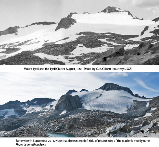 Comparing Lyell Glacier in 1901 to 2011