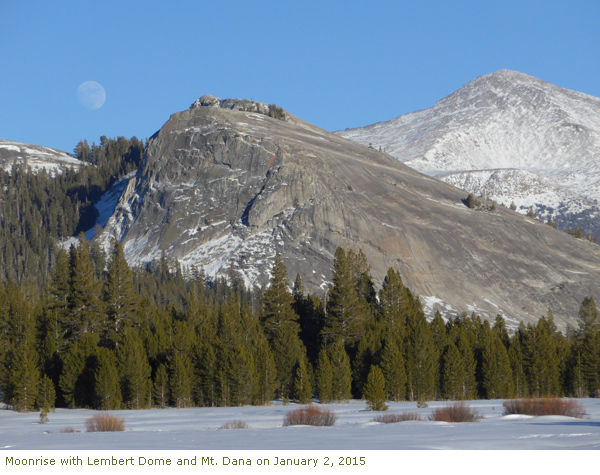 Moonrise with Lembert Dome and Mt. Dana on January 2, 2015